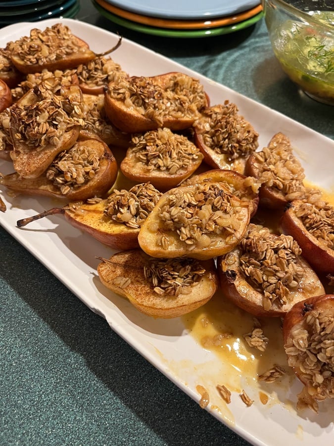 baked cinnamon pears with granola