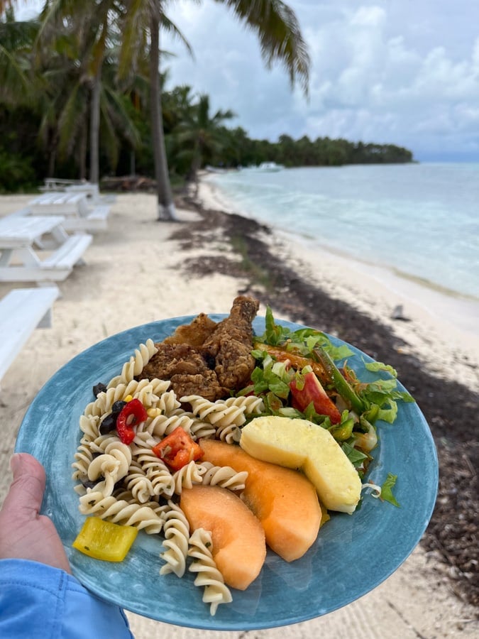 a plate of food at half moon caye