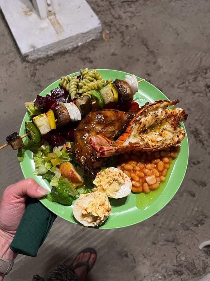 plate full of bbq food