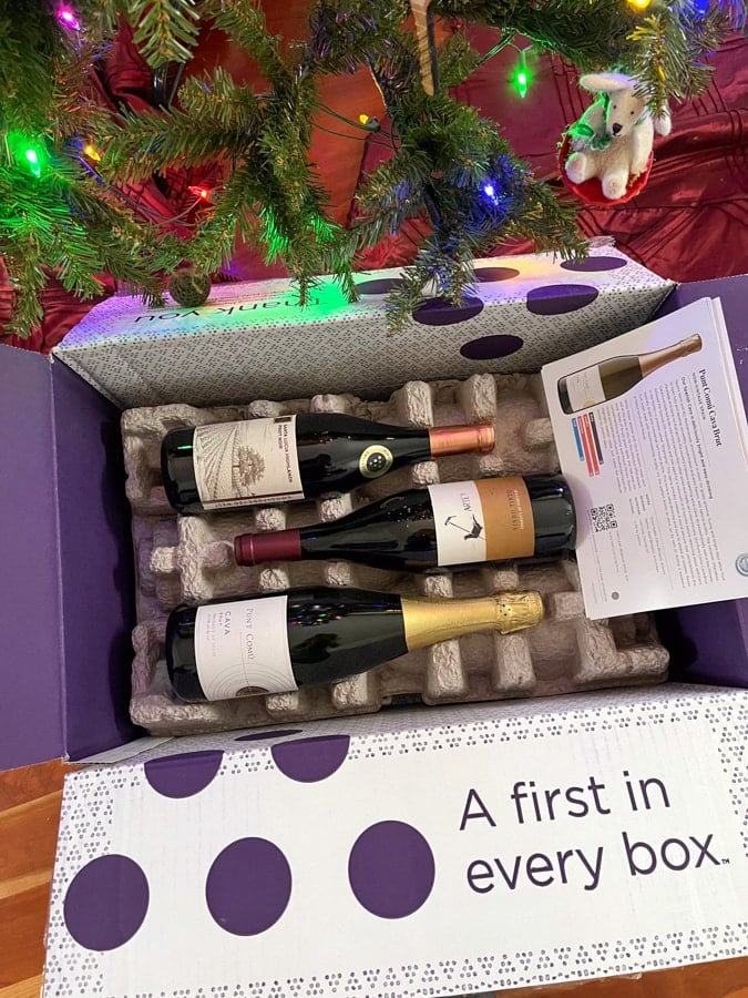 first leaf wine box with a christmas tree