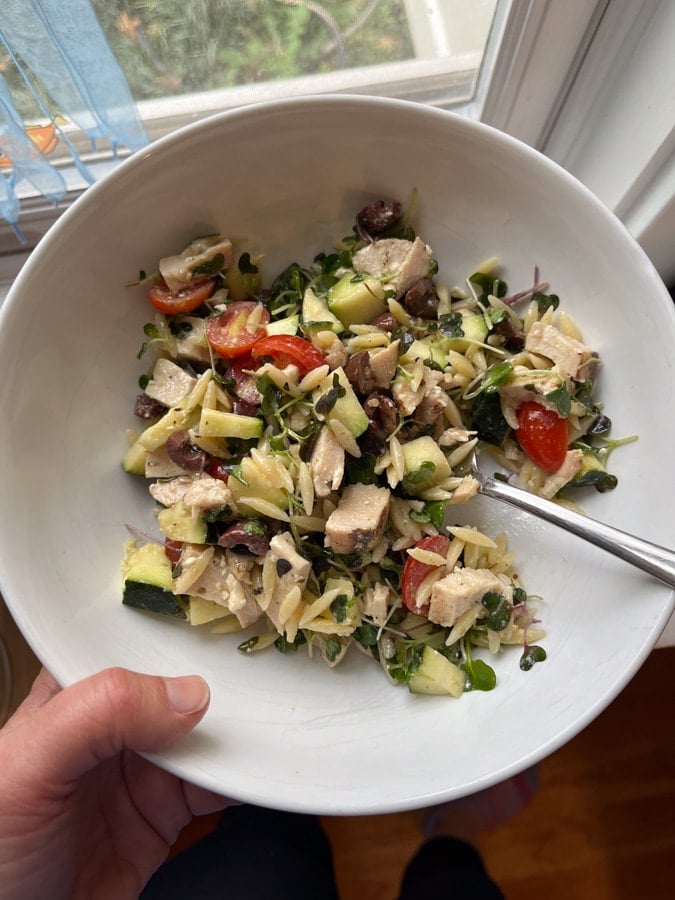 orzo veggie salad with chicken