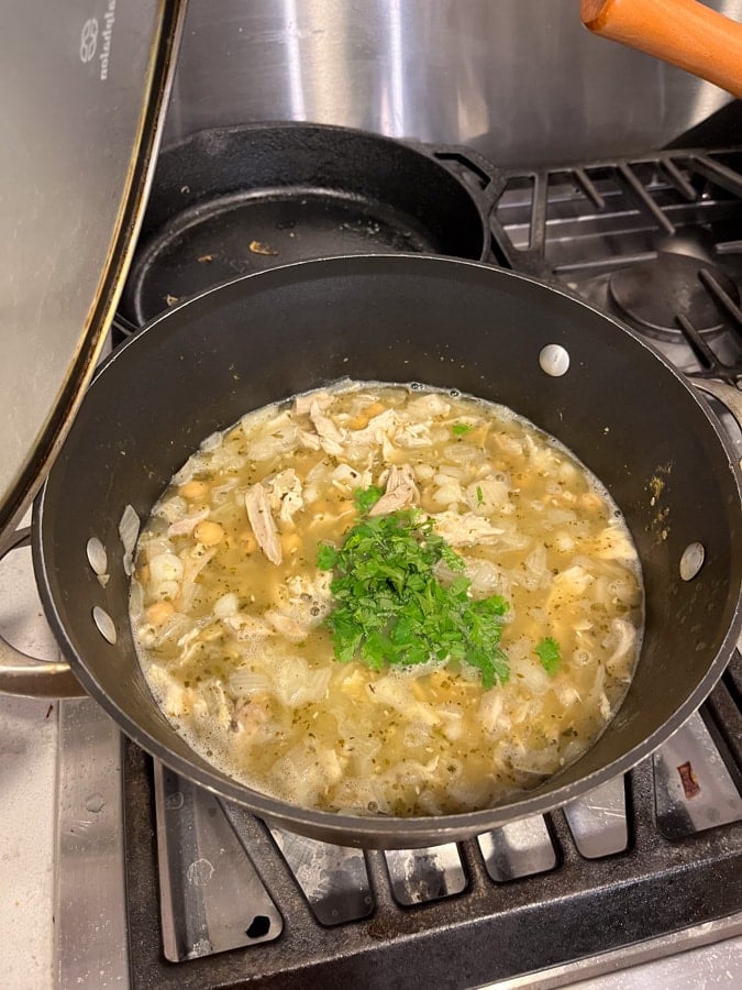 chicken pozole soup on the stove