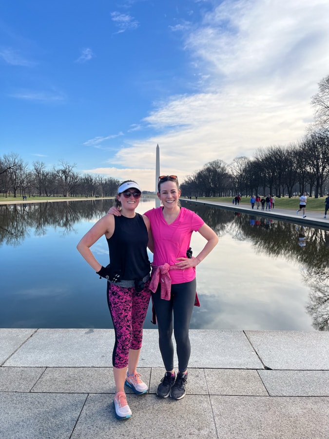 anne mauney and kathleen leverenz in front of the dc reflecting pool