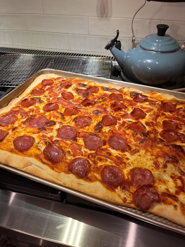 pizza on a sheet pan