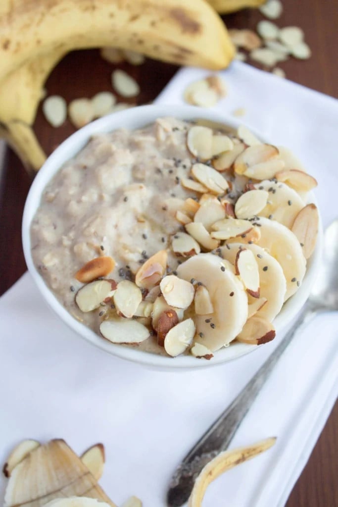 oatmeal in a bowl with banana and oats